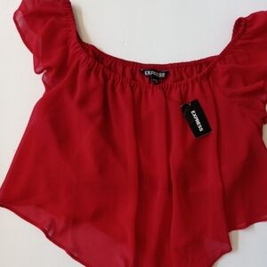 Express Red Flowy Crop Top Blouse. Juniors Small.